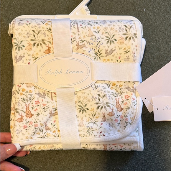 Ralph Lauren Other - Ralph Lauren White and Tan Botanical baby blanket